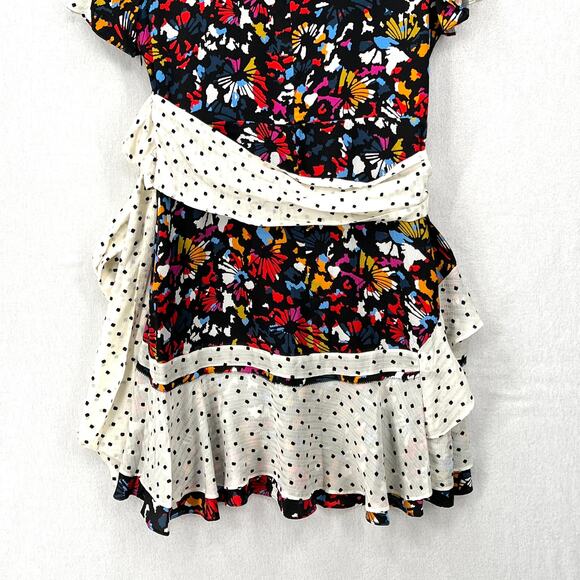 TANYA TAYLOR Bianka Combo Silk Wrap Dress Womens 8 Floral Polka Dot Ruffle Wrap - Picture 9 of 16